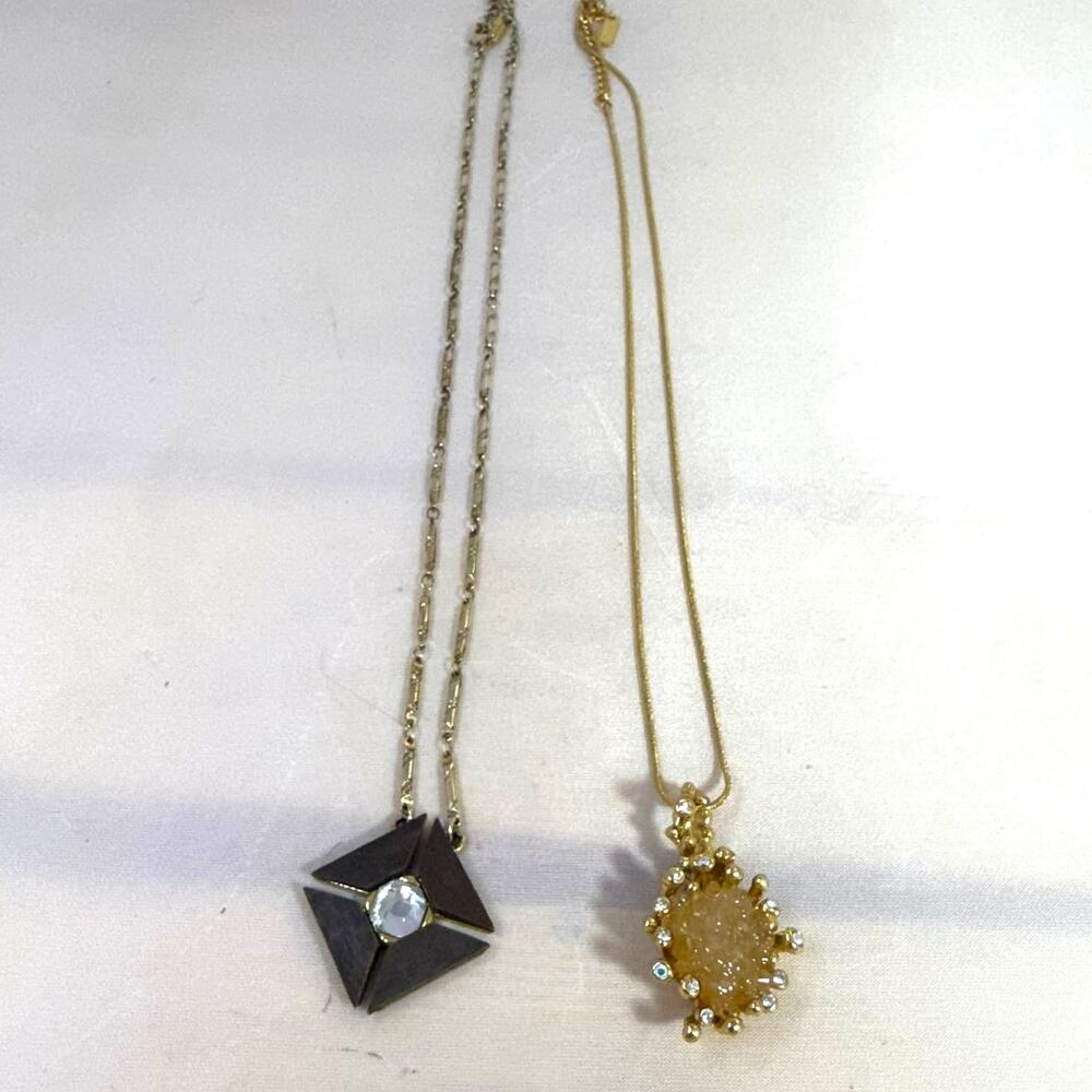 Jewelmint Necklace Lot 2 Gold Tone Geometric Wood Druzy Rhinestone Pendants